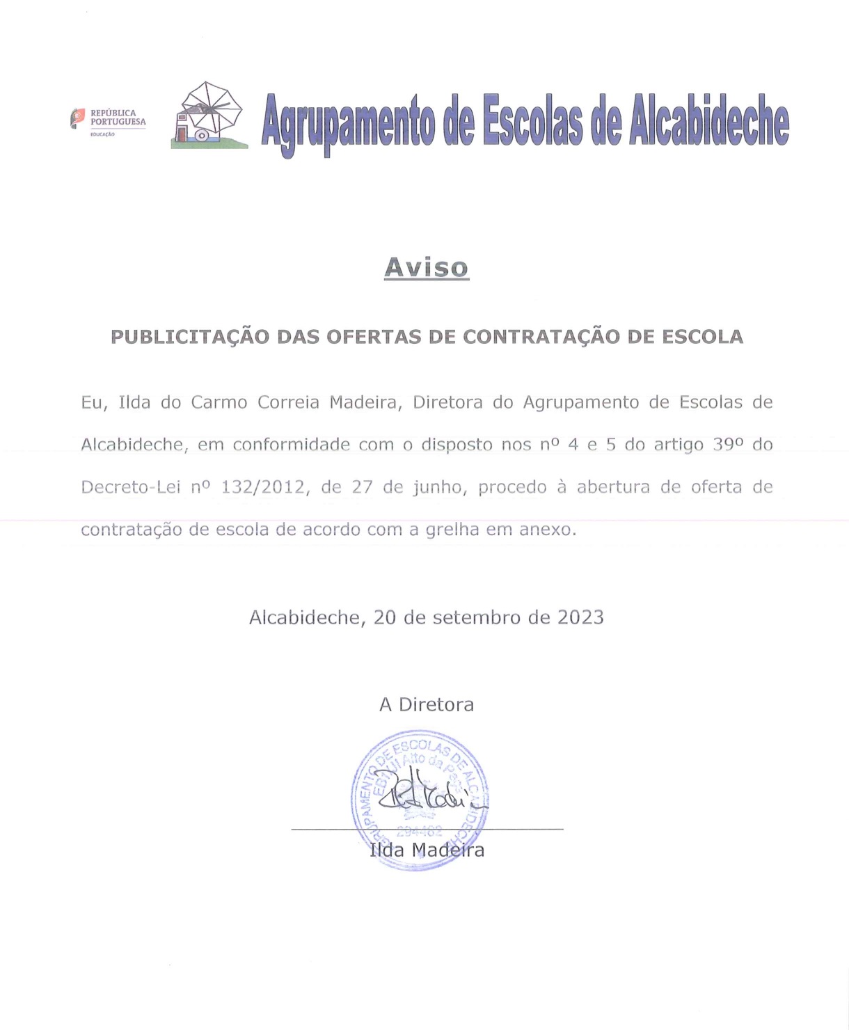 Publicitação Oferta Escola e Lista de Ordenaçao Horario13 1 F